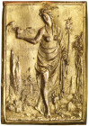 *Germany, Peter Flötner, Immodesty (Unkeuschheit), bronze-gilt plaquette from the series of the Seven Deadly Sins, c. 1540, a partially robed female f...