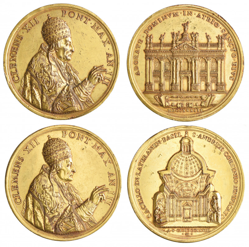 *Italy, Otto Hamerani, Pope Clement XII (1730-40), a pair of bronze-gilt medals,...