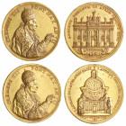 *Italy, Otto Hamerani, Pope Clement XII (1730-40), a pair of bronze-gilt medals, 1733, with common obverses of bust right in tiara, giving blessing, r...