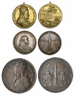 Papal bronze medals (3) comprising (i) Innocent X, rev., the Piazza Navona, by Gaspare Morone, 40 mm., pierced; (ii) Alexander VII, rev., the Piazza d...