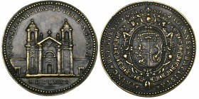 Italy, anonymous, Rebuilding of the church of St Gregory the Great in Monte Porzio Catone, 1666, bronze medal, arms of Giovanni Battista Borghese, rev...