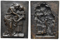 *Italy, Andrea Briosco, called Riccio, Judith with the head of Holofernes, bronze plaquette, Judith lowers the head of Holofernes into a bag held by h...