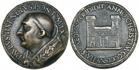 *Italy, Roman School, Pope Paul II (1461-71), bronze foundation medal for the Palazzo Venezia, Rome, 1465, bust left, rev., façade of the palazzo, 33....