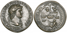 *Italy, Giovanni da Cavino (1500-70), Nero (Roman emperor, AD 54-68), bronze medal in imitation of a sestertius, bust right, rev., a view of the port ...