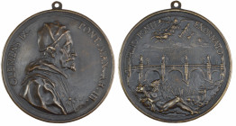 *Italy, Charles-Jean François Chéron, Pope Clement IX (1667-9), bronze medal for the restoration of the Ponte Sant’ Angelo, 1669, bust right, rev., a ...