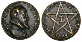 *Germany, Johann Fernberger von Egenberg (1556-1600), treasurer to Rudolf II, bronze medal, 1598, bust right, rev., an anchor in centre of pentagram, ...