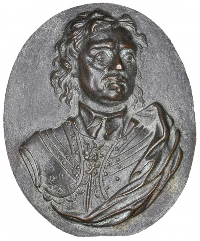 *Russia, Peter the Great, oval bronze uniface portrait plaquette, 18th Century, ...