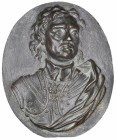 *Russia, Peter the Great, oval bronze uniface portrait plaquette, 18th Century, uniface, cast in high relief, with cuirassed and robed bust of the emp...