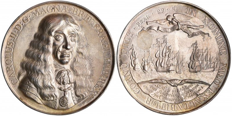 *Charles II, Embarkation at Scheveningen, 1660, hollow silver medal by Peter van...