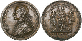 George II, British Victories of 1758, bronze medal, unsigned, laureate armoured bust left, rev. Britannia in small chariot with Justice and Liberty, l...