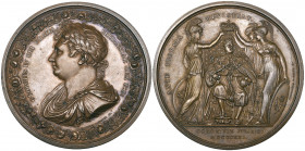 George IV, Coronation, 1821, bronze medal, by Thomason and Jones, bust left, rev., enthroned king being crowned by Britannia, Hibernia and Scotia, 54m...