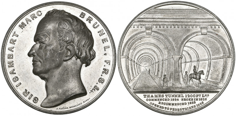 Victoria, Opening of the Thames Tunnel, 1843, white metal medal, by J. Taylor, b...