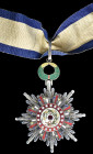 *China, Republic, Order of the Precious Brilliant Golden Grain, Third Class, neck badge, in silver-gilt, silver and enamels, with red glass centre, se...