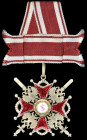 Russia, a copy Order of St Stanislaus, Military Division, Second Class badge, in bronze and enamels, imitating a circa 1917 badge by Eduard, St Peters...