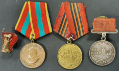 Russia, USSR, Medal for Combat Service, Type 1, Variant 3 (352221); other medals (2): Capture of Berlin, and Valiant Labour in Great Patriotic War; an...