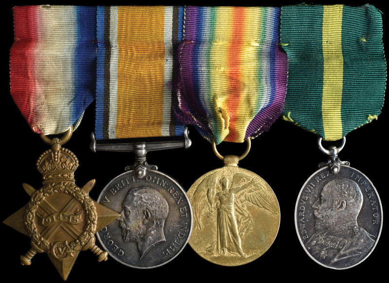 A Scarce Great War 1914-15 Trio and Territorial Force Efficiency Medal awarded t...