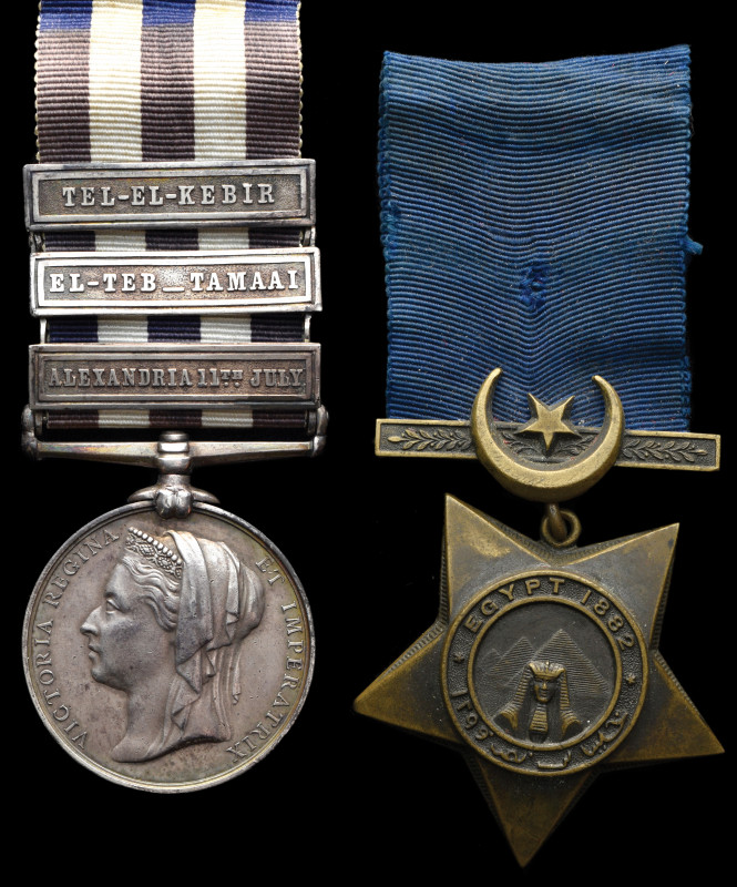 An Egypt and Sudan Pair awarded to Engineer’s Servant Thomas Curtice, H.M.S. Pen...