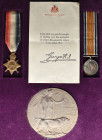 A Great War Pair and Memorial Plaque awarded to Second Lieutenant William Francis Scott, 8th Battalion, Somerset Light Infantry, who was killed in act...
