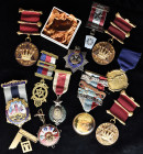 A Small Collection of Miscellaneous Masonic Awards (34), 20th Century, of varied styles and manufactures, several in gold and enamels, many in silver-...