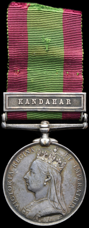 Afghanistan, 1878-80, single clasp, Kandahar (5714. Ag. Bombr. H. Stevens. 6/8th...