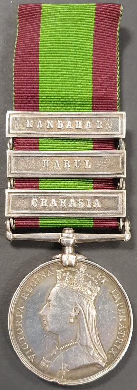 Afghanistan, 1878-80, 3 clasps, Charasia, Kabul, Kandahar (58B/842 Pte C. Branno...
