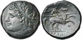 SICILE, SYRACUSE, Hiéron II (275-216), AE bronze. D/ T. diad. d''Hiéron à g. R/ Cavalier chevauchant à d., ten. une lance horizontale. Sous les jambes...
