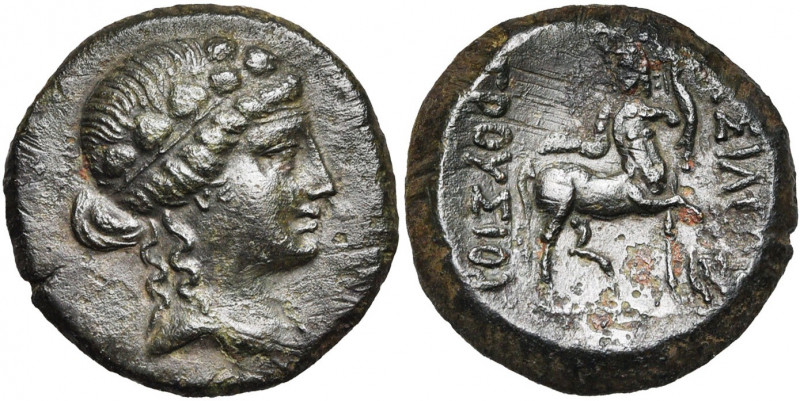 ROYAUME DE BITHYNIE, Prusias II (180-149), AE bronze. D/ T. de Dionysos à d., co...