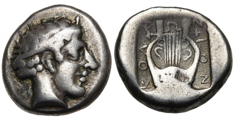 IONIE, COLOPHON, AR drachme, vers 400 av. J.-C. D/ T. l. d''Apollon à d. R/ KOΛ-...
