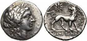 IONIE, MILET, AR drachme, 175-86 av. J.-C. D/ T. l. d''Apollon à d. R/ Lion deb. à d., t. à g. Au-dessus, étoile. A d., /. A l''ex., ΔΙΟΓENHΣ. Deppe...