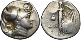 PAMPHYLIE, SIDE, AR tétradrachme, 190-150 av. J.-C. D/ T. d''Athéna à d., coiffée du casque corinthien. Deux contremarques: lion à d. et lyre entre A-...