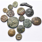 lot de 15 bronzes: Macédoine, Akanthos, R/ A-K-A-N dans un carré; Amphipolis, T. de Zeus/Massue (2); Thrace, Maronée, T. de Dionysos/Dionysos, Cheval/...