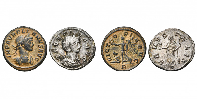 AURELIEN (270-275), lot de 2 deniers en bronze: fin 274, Rome, R/ Victoire et ca...