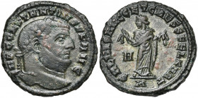CONSTANCE CHLORE Auguste (305-306), AE follis, 305-306, Carthage. D/ IMP CONSTANTIVS PF AVG T. l. à d. R/ SALVIS AVGG ET CAESS FEL KART/ H-/ A Carthag...