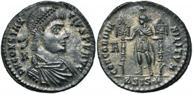 CONSTANCE II Auguste (337-361), AE centenionalis, 350, Siscia. D/ DN CONSTANTIVS P F AVG B. diad., dr., cuir. à d. Derrière le buste, A. R/ CONCORDIA ...