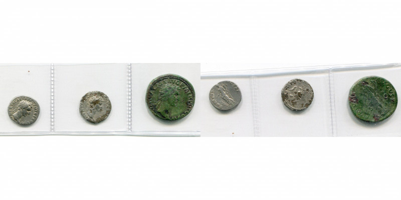 NERVA (96-98), lot de 3 p. frappées à Rome: denier, R/ Fortuna, Les emblèmes sac...
