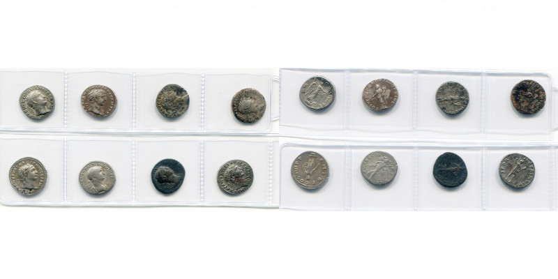 TRAJAN (98-117), lot de 8 deniers: R/ Victoire, Aequitas (3, dont 1 fourré), Her...