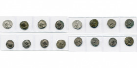 ELAGABAL (218-222), lot de 8 deniers: R/ L''empereur sacrifiant à g. (5, légendes différentes dont deux Superbe), Victoire (Superbe), Liberalitas, L''...
