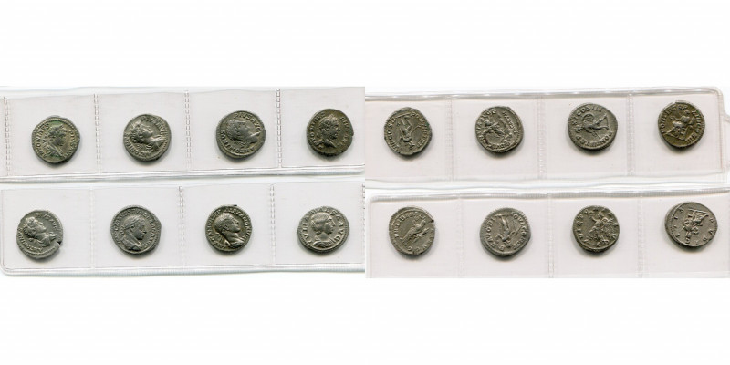 lot de 8 deniers frappés à Rome: Caracalla Auguste, R/ Mars ten. une branche et ...
