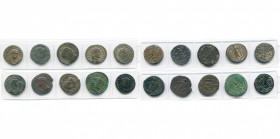 CONSTANCE CHLORE César (293-305), lot de 10 folles: R/ Hercule, Génie (5), Génie sacrifiant au-dessus d''un autel (2), Moneta; divinisé, R/ Autel entr...