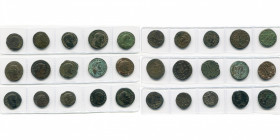 MAXIMIN II DAZA Auguste (309-312), lot de 15 folles: R/ Sol à g., Sol et captif, Hercule, Génie ten. patère (6, légendes différentes), Génie sacrifian...