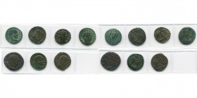 MAXENCE Auguste (306-312), lot de 7 folles: R/ Victoire, Roma assise dans un temple (2), Fides (2, dont 1 b. cuir.), Castor et Pollux (2). Ateliers di...