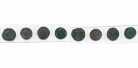 CONSTANTIN Ier César (306-307), lot de 4 folles: R/ Le prince ten. deux étendards, Génie, Roma assise dans un temple, Carthage dans un temple.
Beau à...