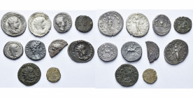 lot de 10 p., dont Auguste, denier, Lyon, R/ Caius César chevauchant au galop (B à TB/B), et denier coupé, Espagne, R/ Bouclier; Domitien César, denie...