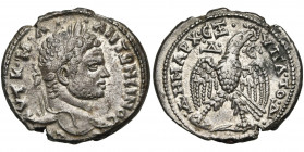 SYRIE, ANTIOCHE, Caracalla (198-217), bill. tétradrachme, 214-217. D/ AVT K• M• A- ANTΩNEINOC- CEB T. l. à d. R/ •ΔHMARX• EΞ•- VΠA• TO• Δ• Aigle de f....