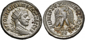 SYRIE, ANTIOCHE, Philippe Ier (244-249), bill. tétradrachme, 248. D/ B. r., dr., cuir. à d. R/ ΔHMAPX EΞ OYCIAC YΠATO B/ ANTIOCHIA/ SC Aigle à d., les...