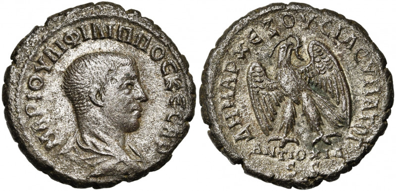 SYRIE, ANTIOCHE, Philippe II César (244-246), bill. tétradrachme, 248. D/ B. dr....
