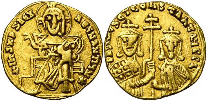 Basile Ier le Macédonien et Constantin (868-879), AV solidus, Constantinople. D/...