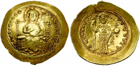Constantin X Doukas (1059-1067), AV histamenon, Constantinople. D/ Le Christ trônant de f., bénissant et ten. les Evangiles. R/ L''empereur deb. de f....