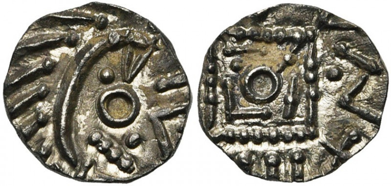 FRISE, AR sceat, vers 695-740. Série E. Type au "porc-épic". D/ T. dégénérée à d...