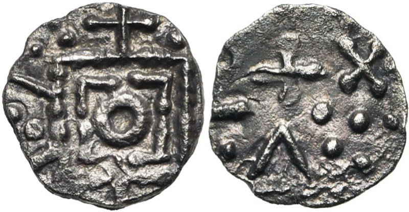 FRISE, AR sceat, vers 695-740. Série D. Type 8 dégénéré. D/ Etendard stylisé. R/...